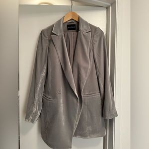 Wildfang Empower Double Breasted Blazer - Silver Velvet